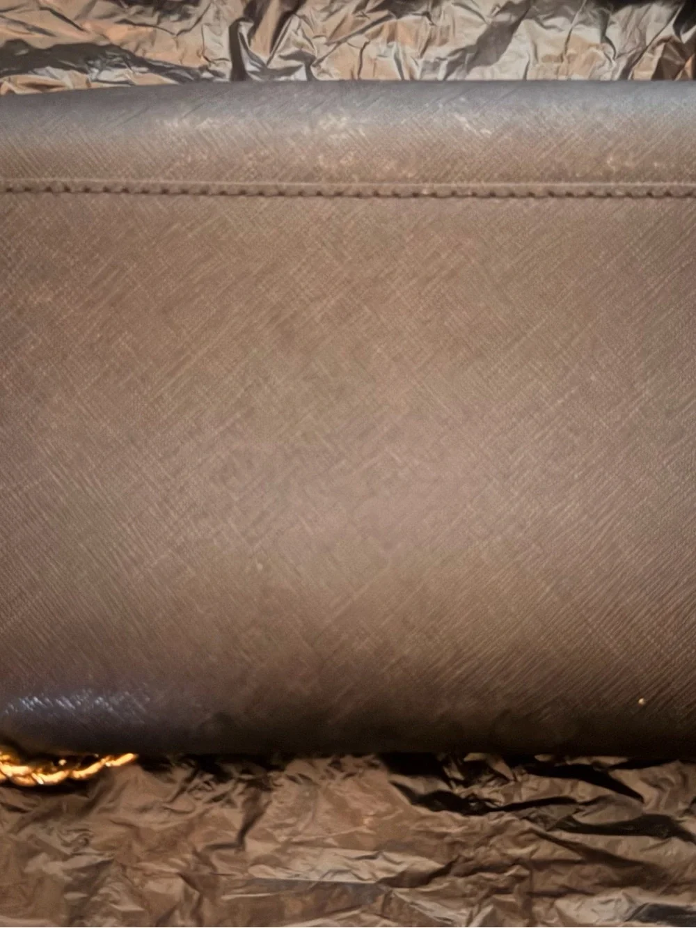 Tory Burch Black Saffiano Leather Mini Chain Wallet with Gold Hardware